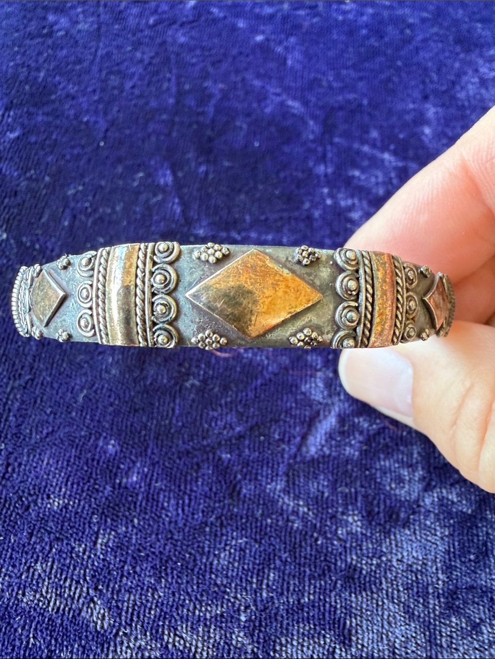 Vintage 925 sterling silver cuff bracelet with gold (or GF) details